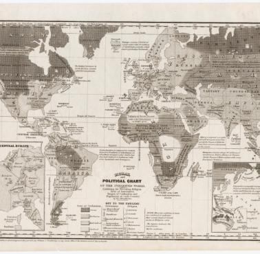 Mapa polityczna świata opracowana przez amerykańskiego geografa, 1845