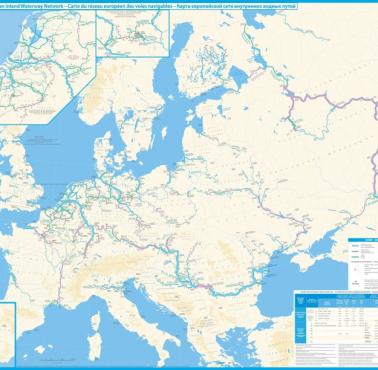 Szczegółowa mapa żeglownych śródlądowych dróg wodnych w Europie, 2012
