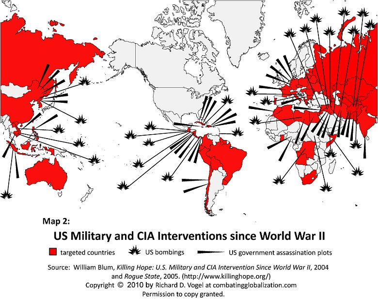 Mapa amerykańskich działań wojskowych i CIA od czasów II wojny światowej