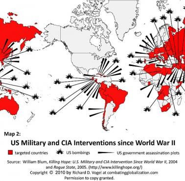 Mapa amerykańskich działań wojskowych i CIA od czasów II wojny światowej