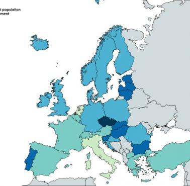 Procent populacji krajów europejskich zatrudnionych w pełnym wymiarze godzin