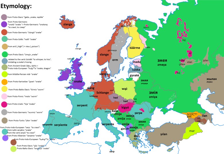 Etymologia słowa wąż w Europie