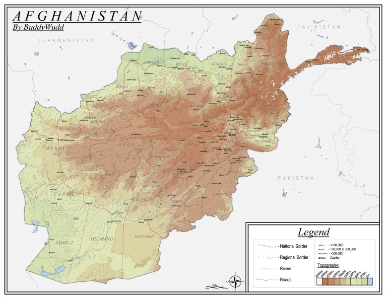 Topograficzna mapa Afganistanu
