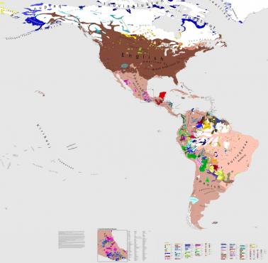 Lingwistyczna mapa świata - Ameryka Północna i Południowa