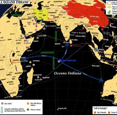 Odległości na Oceanie Indyjskim od amerykańskiej bazy wojskowej Diego Garcia