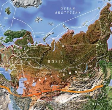 Mapa Azji reklamująca książkę "Rzeczpospolita między lądem a morzem. O wojnie i pokoju" J.Bartosiaka