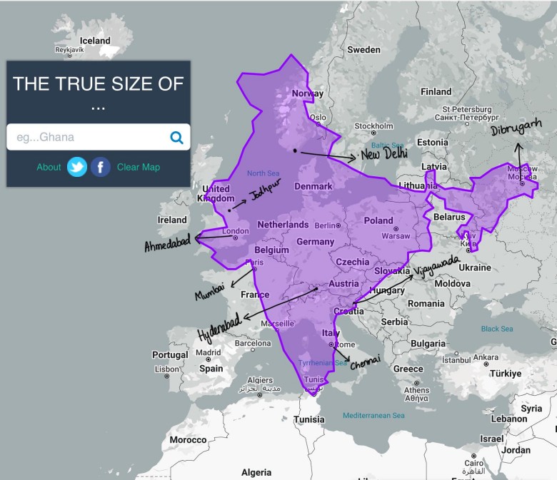 Rozmiar Indii na tle Europy