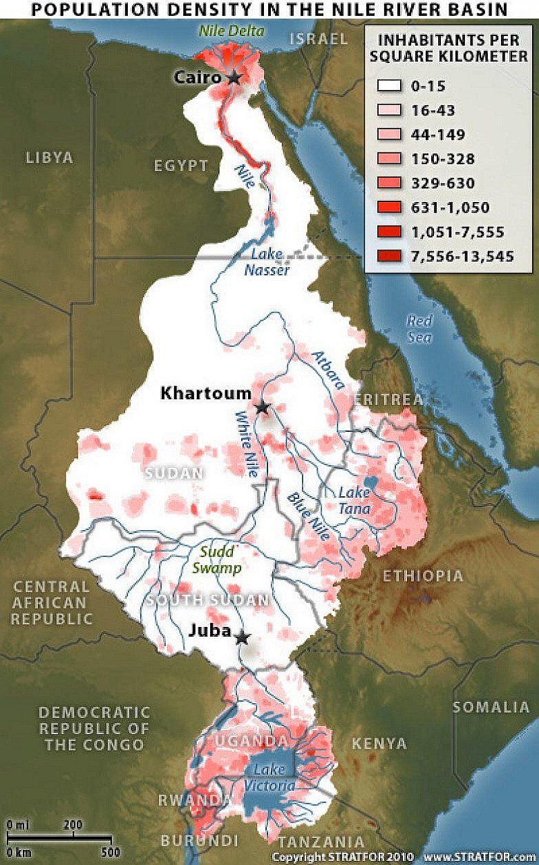Gęstość zaludnienia w basenie Nilu