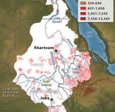 Gęstość zaludnienia w basenie Nilu