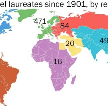 Z których regionów świata pochodzą nobliści, od 1901 roku