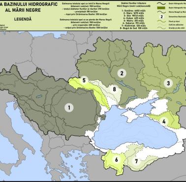 Mapa hydrograficzna basenu Morza Czarnego (legenda w języku rumuńskim)