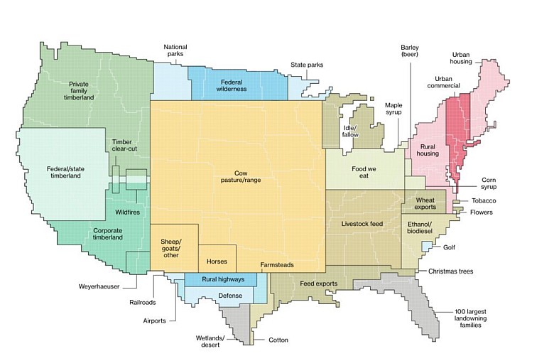 Dominujące wykorzystanie ziemi w poszczególnych stanach USA