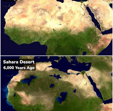 Pustynia Sahara 6000 lat temu (6 tys.) i obecnie