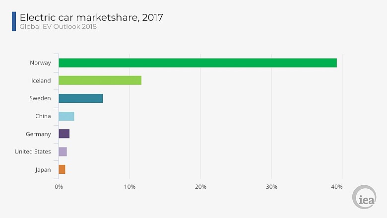 Największy udział w światowym rynku samochodów elektrycznych, 2017