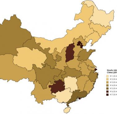 Godzinowe minimalne wynagrodzenie w Chinach w 2015 roku