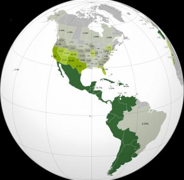 Procent ludzi posługujących się językiem hiszpańskim w obu Amerykach