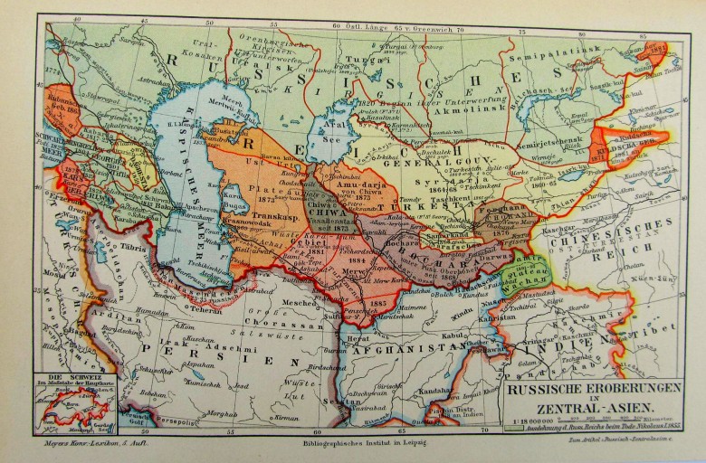 Rosyjskie zdobycze terytorialne w Azji Środkowej (mapa z 1897 roku)