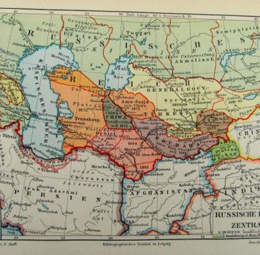 Rosyjskie zdobycze terytorialne w Azji Środkowej (mapa z 1897 roku)