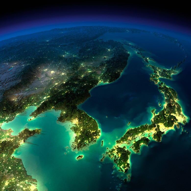 Reliefowa mapa Japonii, Chin, Korei, Rosji w części azjatyckiej