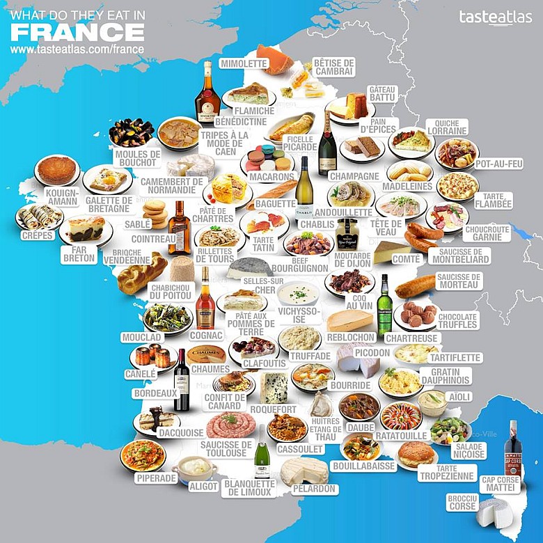 Francuska mapa regionalnych potraw i produktów