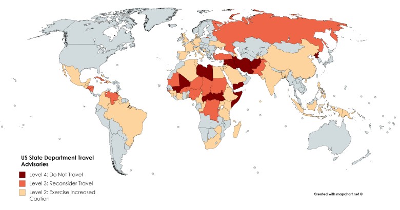 Sugestie dotyczące podróżowania dla obywateli USA wydawane przez Departament Stanu, 2018
