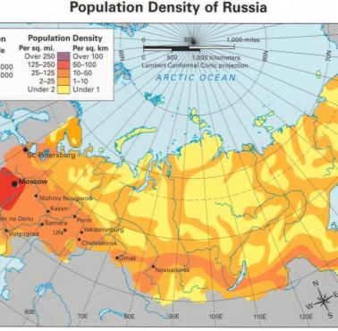 Gęstość zaludnienia w Rosji