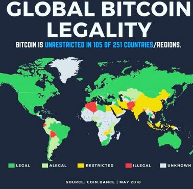 Legalność bitcoina na świecie, maj 2018