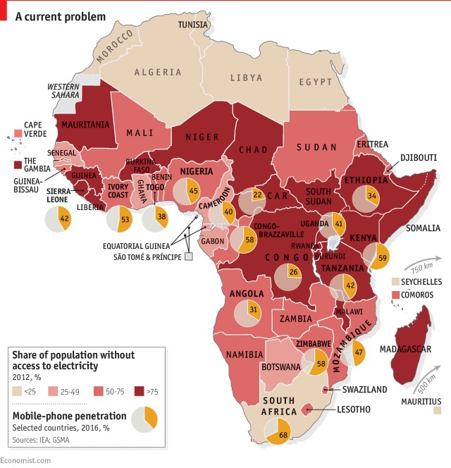 Udział ludności bez elektryczności w Afryce, 2016