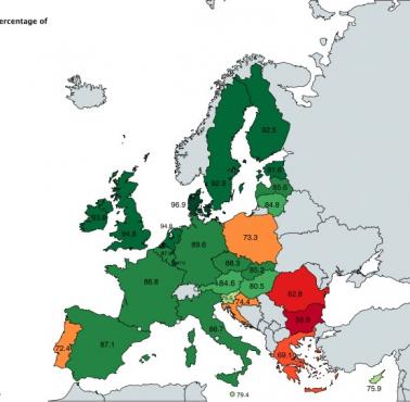 Internauci w państwach UE jako procent populacji, 2017