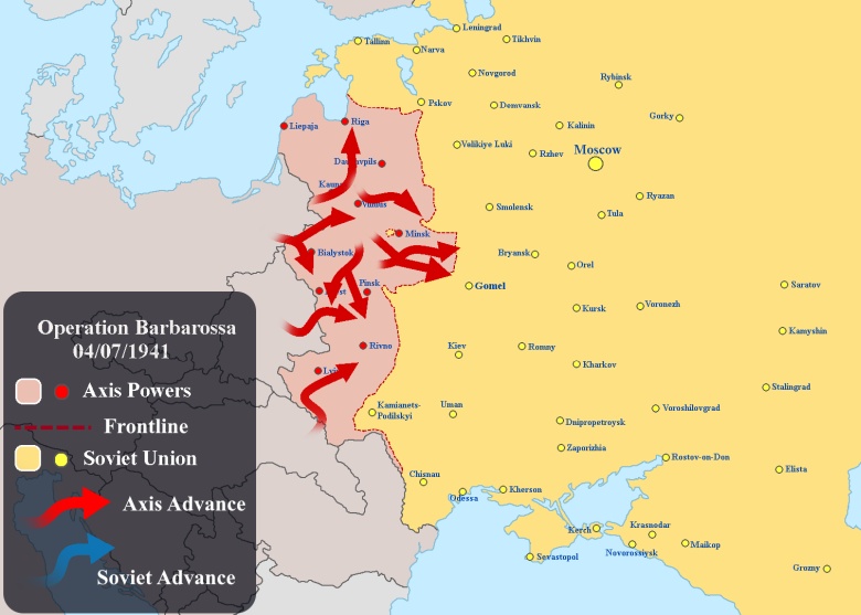 Niemiecka inwazja na sojusznika - operacja Barbarossa, stan frontu na 4 lipca 1941