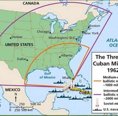 Potencjalnie zagrożone obszary podczas kryzysu kubańskiego, 1962