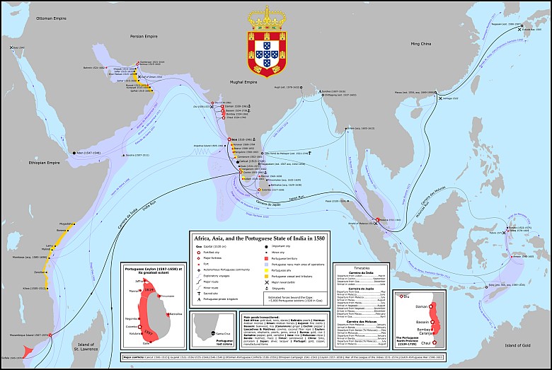Portugalskie faktorie, porty, terytoria zależne w Azji i Afryce, koniec XVI wiek