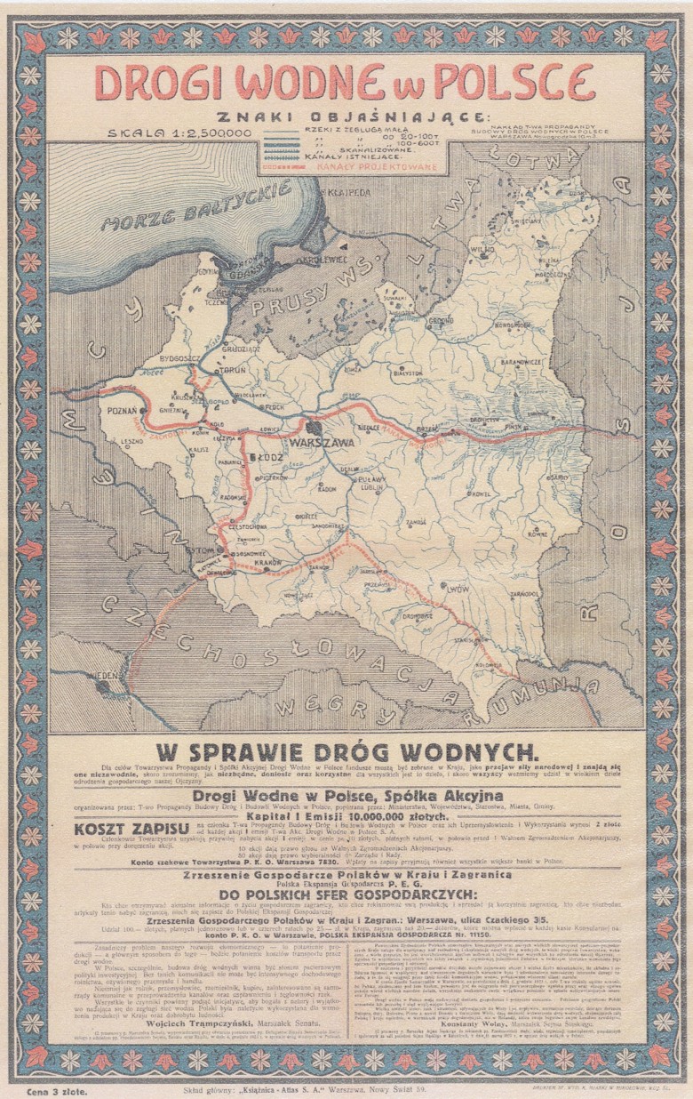 Mapa dróg wodnych II Rzeczypospolitej, 1918-1939