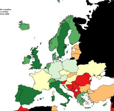 Które kraje europejskie Brytyjczycy lubią najbardziej?, źródło YouGov, 2022