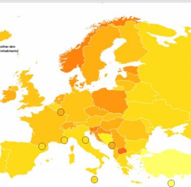 Współczynniki umieralności z powodu raka skóry w Europie, 2004