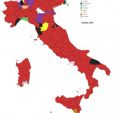 Dominujący obcokrajowcy w każdej włoskiej prowincji, 2017