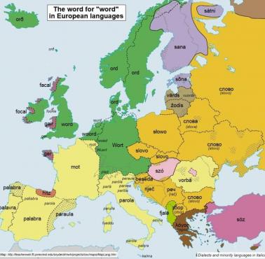 Słowo "słowo" w różnych europejskich językach