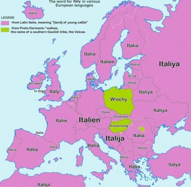 Włochy w różnych europejskich językach