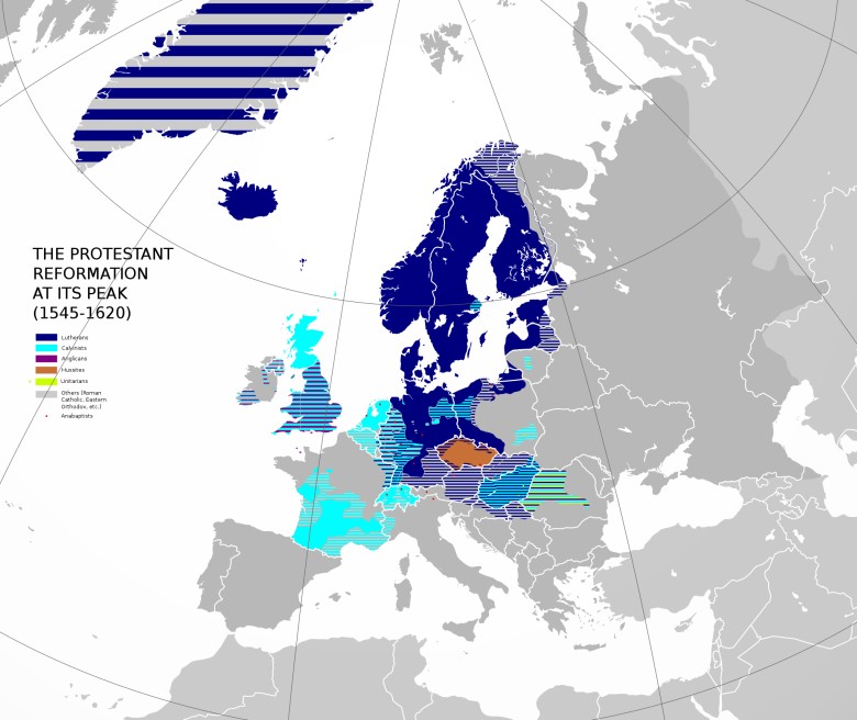 Maksymalny zasięg protestantyzmu 1545-1620