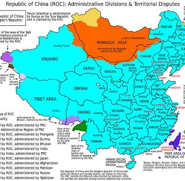 Podział administracyjny Chin i tereny sporne z perspektywy Tajwanu