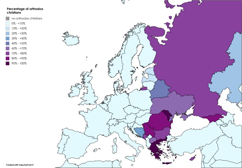 Mapa Kościoła prawosławnego w Europie