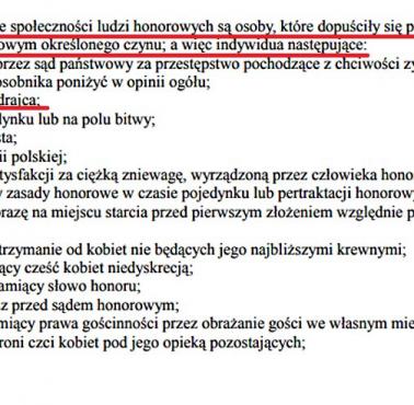 Fragment kodeksu Boziewicza o wykluczonych ze społeczności ludzi honorowych