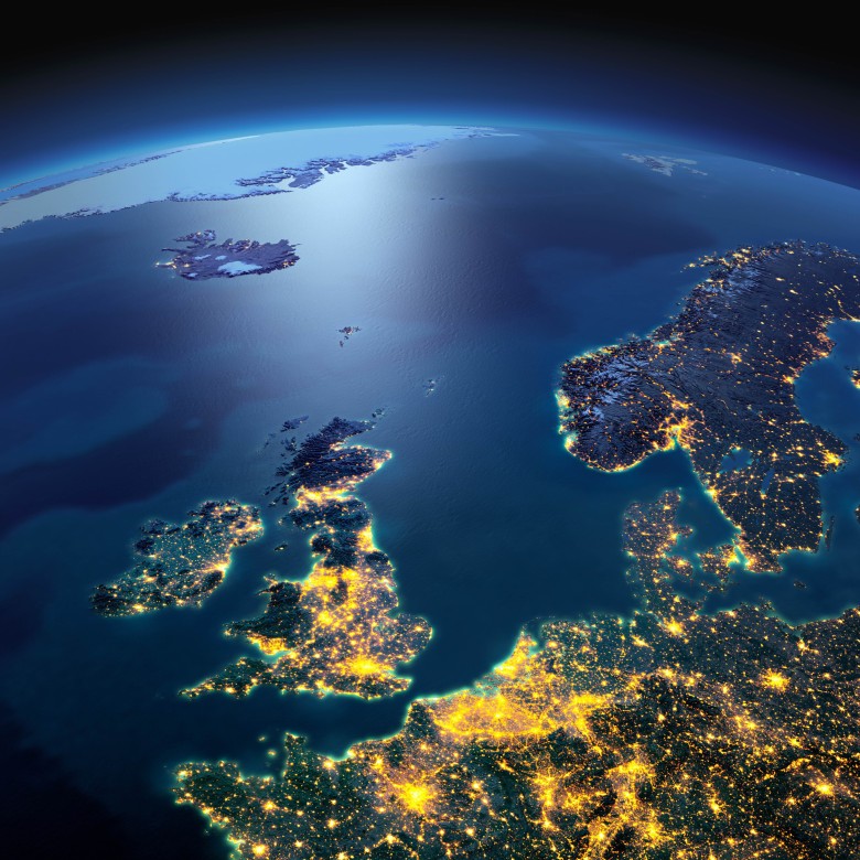 Reliefowa mapa Europy Północno-Zachodniej