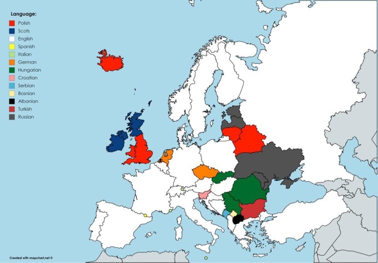 Najczęściej używane języki w Europie, które nie są oficjalnymi językami