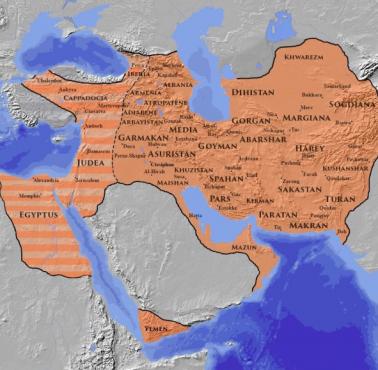 Zasięg perskiego imperium Sasanidów po upadku Rzymu, przed podbojem przez islamistów, 621 r n.e.