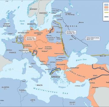 Najdalszy zasięg panowania II Rzeszy (Niemiec), Austro-Węgier i aliantów podczas I wojny światowej