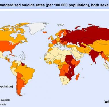 Wskaźniki samobójstw według krajów, 2012
