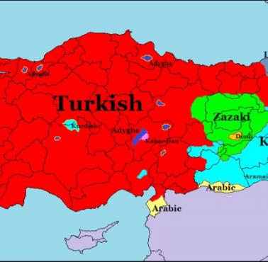 Dominujące języki w poszczególnych regionach Turcji
