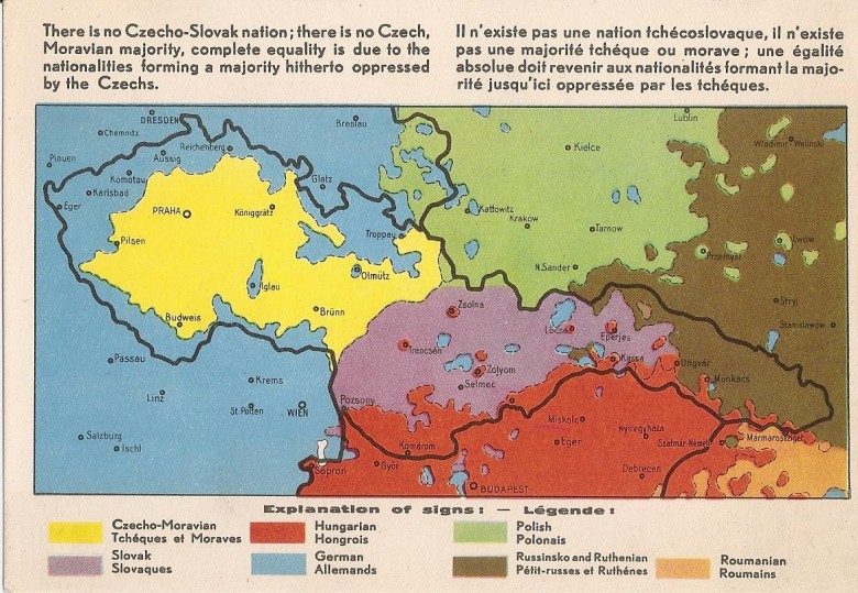 „Nie ma narodu czecho-słowackiego” - węgierska karta antyczechosłowacka w języku angielskim i francuskim