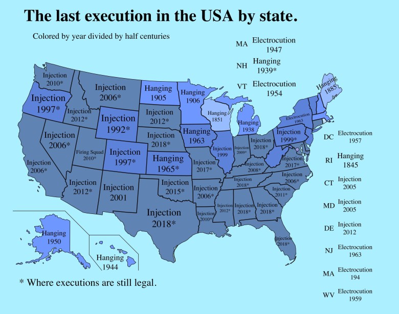 Ostatnia egzekucja w USA według stanu